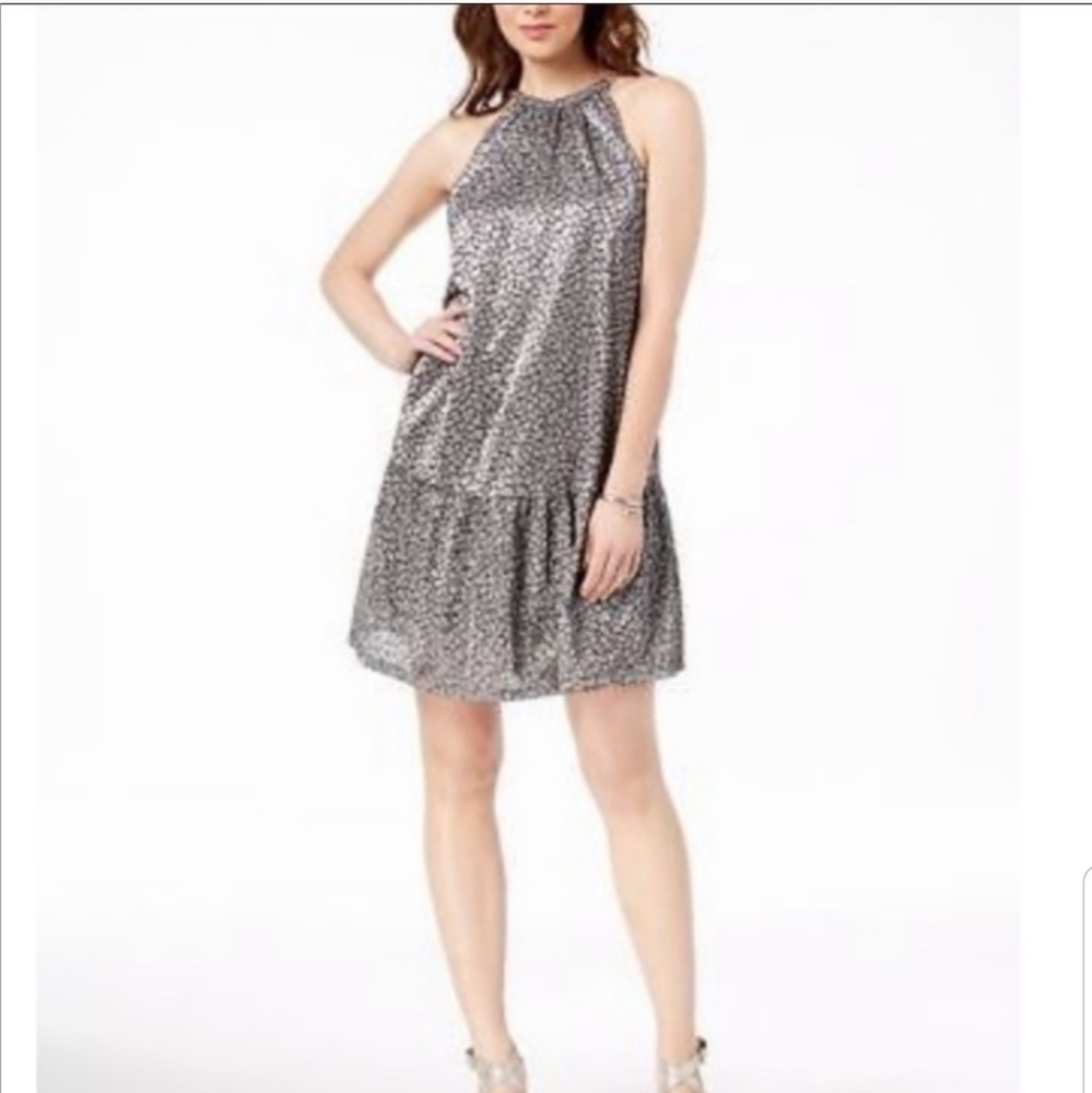 Silver Animal Print Halter Dress